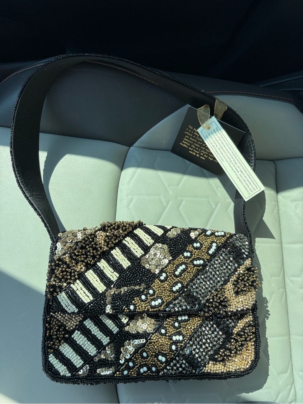 Embellished Beaded shoulder Bag in Black and Gold